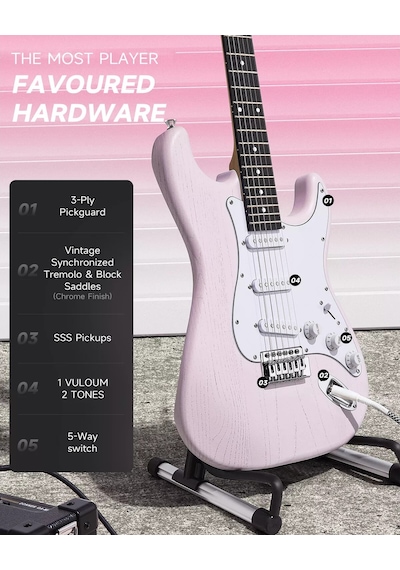Donner Dst-80 St Elektro Gitar Seti Pembe