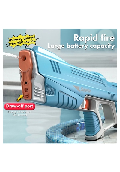 43cm Şarjlı Otomatik Dolum Hazneli Su Tabancası 8-10m Menzil Seri Atış Water Gun 1