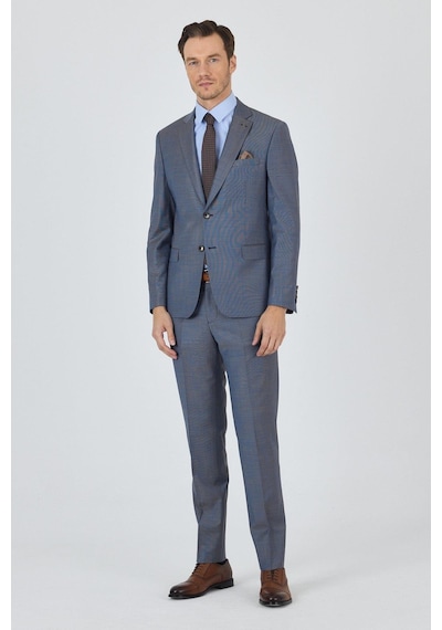 İmza Mavi Mono Yaka Düz 2 Düğme Classic Yünlü Slim Fit Takım Elbise 1001250175 Mavi