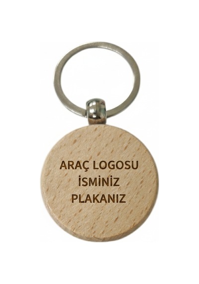 Kişiye Özel Yuvarlak Ahşap Anahtarlık Araç Logosu, İsim Ve Plaka Yazılı Lazer Gravür Anahtarlık Özel Tasarım Araç Anahtarlığı