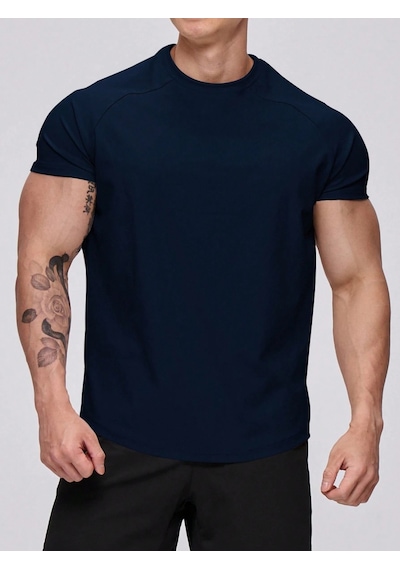 Genius Store Erkek Spor Tişört Running Sports Gym Reglan Oval Kesim Penye T-shirt Ovalt-shirt Lacivert