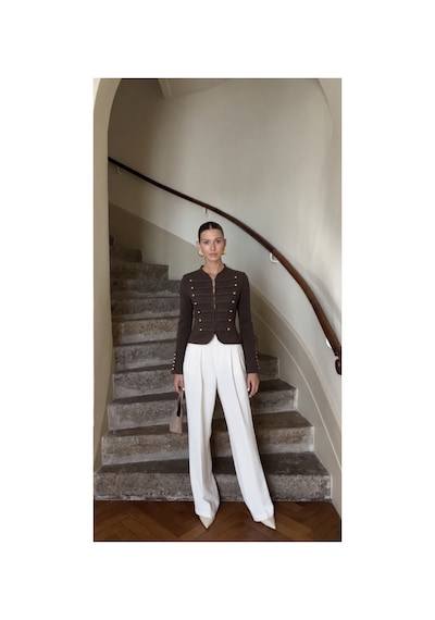 Verymoda Çift Ssıra Düğme Blazer Triko Ceket K-238 Acı Kahverengi