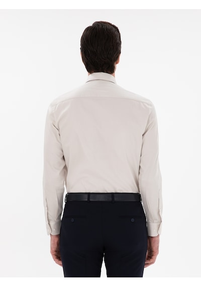 Cacharel Bej Slim Fit Pamuklu Klasik Gömlek