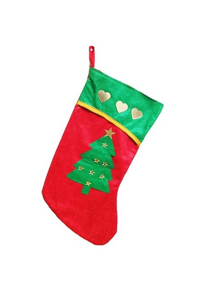 Yılbaşı Çorabı 3'lü Set - Çam Ağacı Desenli Kadife Kumaş Peluş Figürlü Noel Çorabı 20x35 Cm