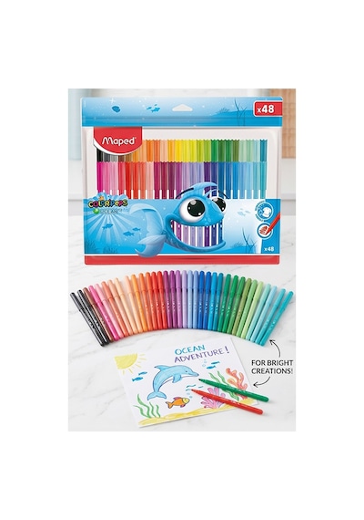 Keçeli Kalem 48 Renk 1 Paket Maped 48 Li Keçeli Kalem Canlı Ve Parlak Renkler Ocean Color Peps Yıkanabilir