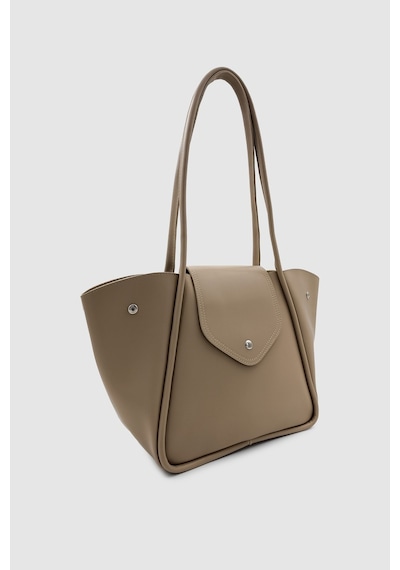 Wuclo Rovel Formu Değişebilen Çıtçıtlı Kanatlı Tote Omuz Çantası Vizon