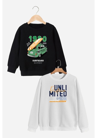 Panios Kids 2'li 1980-unlimited Baskılı Erkek Çocuk Siyah-beyaz Sweatshirt Siyah - Beyaz