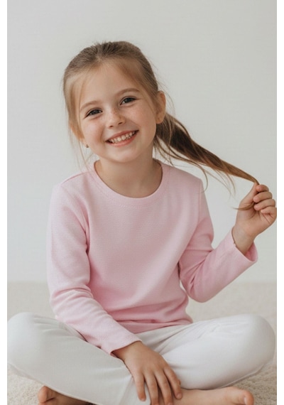 Breeze Kız Çocuk Uzun Kollu Tişört Basic 4-8 Yaş, Pembe Pembe