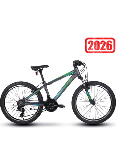 Shimano Carraro Force 400 24 Jant Çocuk Bisikleti Antrasit Yeşil 9-13 Yaş Siyah