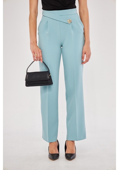 Lovelf Kare Düğme Bol Paça Pantolon Mint Yeşili Mint Yeşili