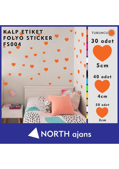 Kalp Folyo Duvar Sticklerı Turuncu