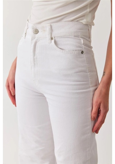 Woddi Trend Yüksek Bel Wide Leg Beyaz Palazzo Pantolon Bol Paça Jeans 1 Beden Büyük Alınız