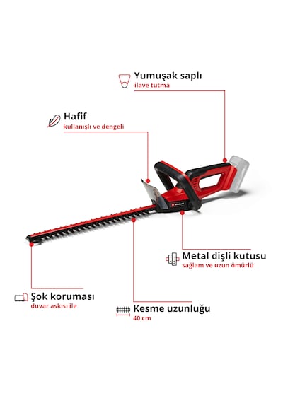 Einhell GC-CH 18/40 Li, Akülü Çit Budama Seti (2,5 Ah Akü ve Şarj Cihazı Dahildir)