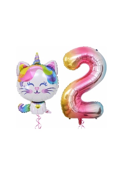 Parti Station Unicorn Kedi Renkli Folyo 2 Yaş Doğum Günü Balon Set Psunıcatps Sku: Zeusstk626be6c346 .