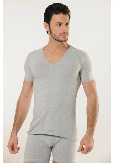 Hmd 713 Derin V Yaka Kısa Kollu Likralı T-shirt - Gri Gri
