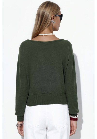 Hiccup Busem Kadın Kısa Bisiklet Yaka Sweatshirt Yeşil