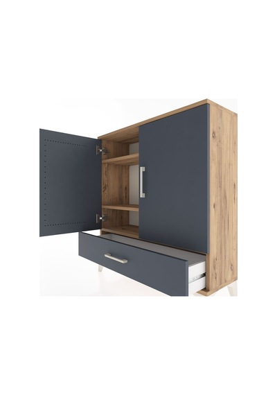 Arges Şifonyer 3 Raflı Tek Çekmeceli 2 Kapaklı 88x30x96 Çam-antrasit Atlas Çam