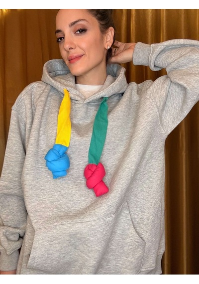 Ali Butik Renkli Kordon Detaylı Gri Sweatshirt Gri
