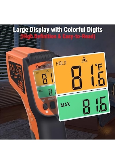 Thermopro Tp450 Endüstriyel Kızılötesi Lazer Termometre, -50 C İle 550 C Temassız Isı Ölçer Tabanca, Çift Laz