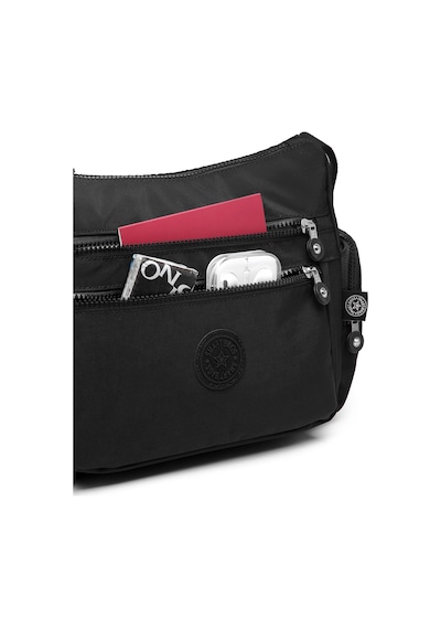 Smart Bags Orta Boy Çok Cepli Su Geçirmez Krınkıl Kumaş Kadın Omuz Çantası Puantiye Siyah