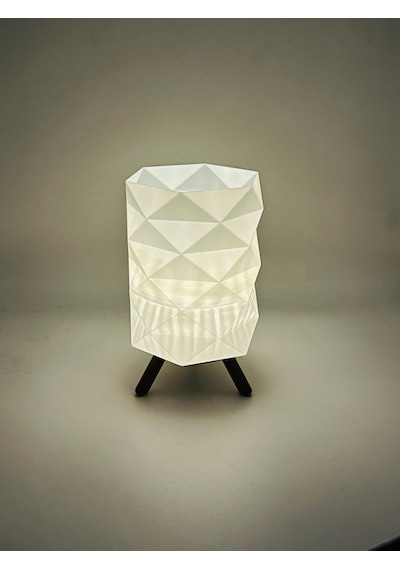 Prizma Desenli 3d Baskı Dekoratif Masa Lambası Pilli Mum Işıklı Modern Dekoratif Gece Lambası Beyaz