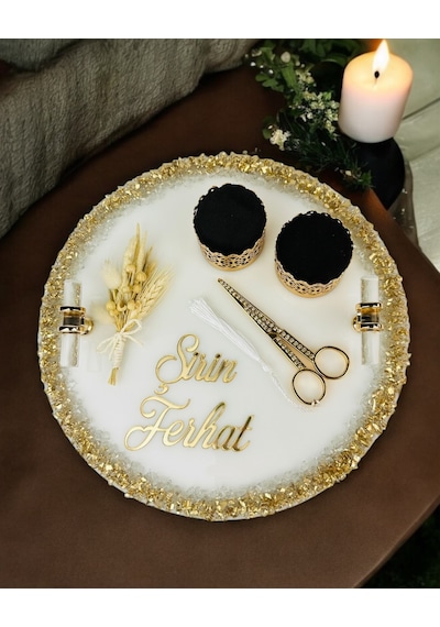 Spark Gold Epoksi Söz Nişan Tepsisi Siyah Siyah
