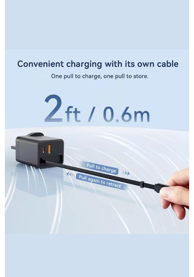 65w Turbo Şarj Aleti Hızlı Şarj Çekilebilir Toplamalı Kablo 67w 1 Usb -1 Type-c Girişli Kablolu
