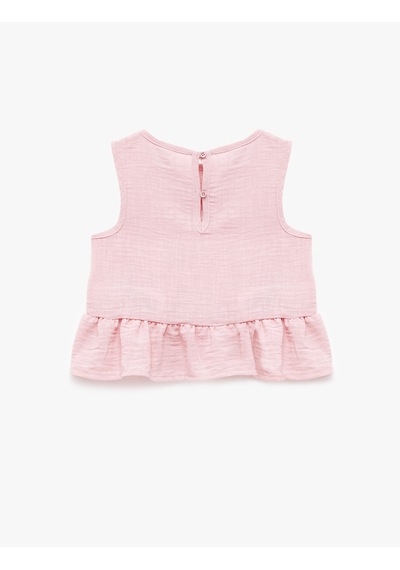 Koton Bisiklet Yaka Kolsuz Fırfırlı Bluz Pembe 6smg60003aw Gül
