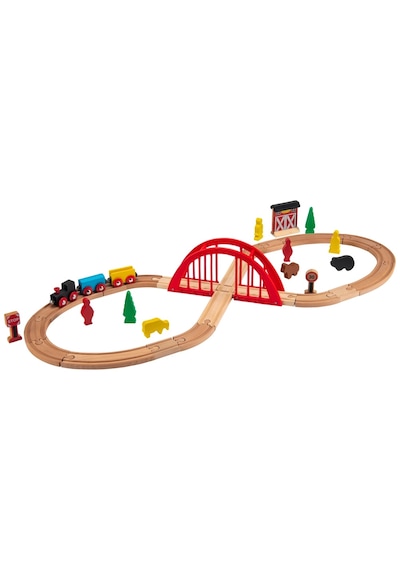 Squirrel Play 35 Parça Ahşap Tren Seti - 208 Cm Ray Uzunluğu - Köprülü Ve Figürlü Eğitici Oyuncak