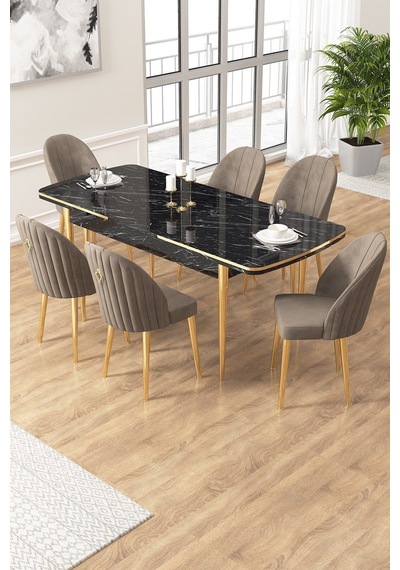Canisa Edaf Serisi 80x132 Açılabilir Siyah Mermer Desen Mutfak Masa Takımı 6 Sandalye Gold Detay Masa Siyah Mermer Sandalye Capppucino Gold Ayak Canisa Edaf Serisi 80x132 Açılabilir Siyah Mermer Desen Mutfak Masa Takımı 6 Sandalye Gold Detay Masa Siyah Mermer Sandalye Capppucino Gold Ayak