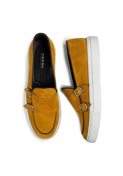 Deery Hakiki Süet Sarı Çift Tokalı Erkek Sneaker-Sarı
