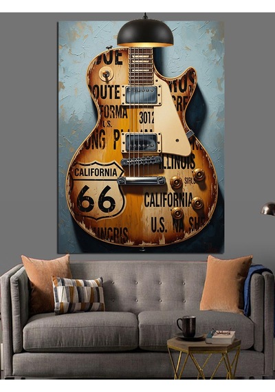 Eski Tarz Gitar Dekoratif Kanvas - Mdf Ahşap Tablo