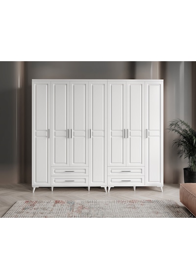 GuneyStore Gözde 7 Kapaklı Komple MDF Beyaz Gardırop