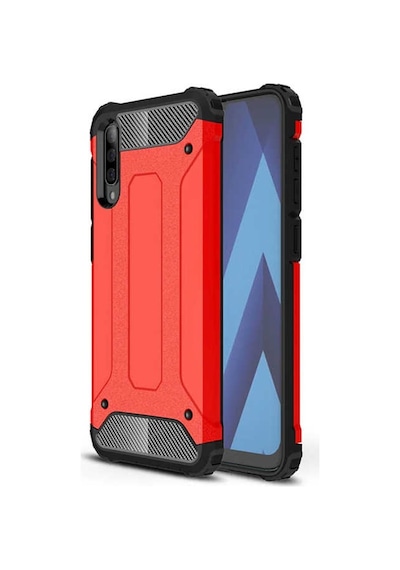 Ekılıf - Samsung Galaxy A50 Uyumlu Kılıf Çift Katman Zırh Tank Crash Military Kapak - Kırmızı