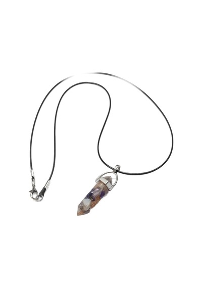 Doğal Kristal Kolye Siyah Deri Kordonlu Unisex Kristal Taş Kolye Altın