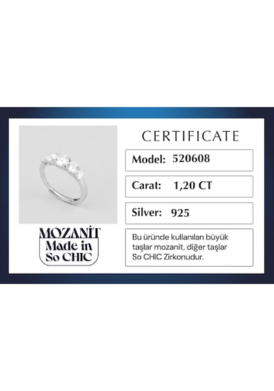 Elegant Mozanit 18 Ayar Beyaz Altın Kaplama Ayarlanabilir Gümüş Beştaş Yüzük