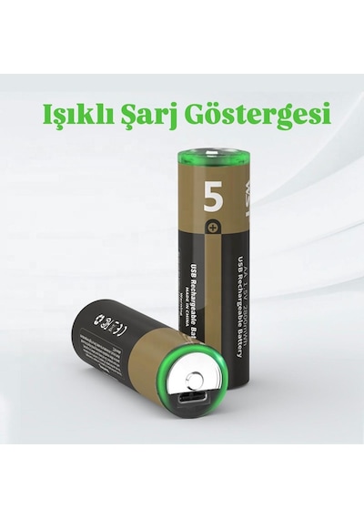 Kalın Pil Kalem Pil Usb Type-c Kablo İle Şarj Edilebilir Lityum 2'li Kalem Pil 1.5v Aa / 3200 Mwh