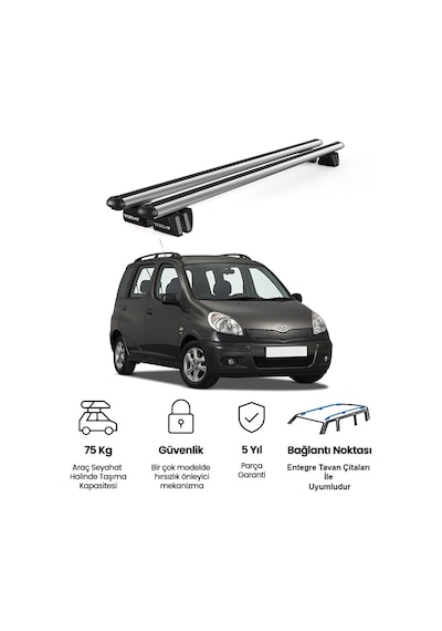 Pençe Toyota Yaris Verso 1999-2005 Uyumlu Gri Ara Atkı 109cm Port Bagaj Tavan Barı