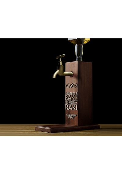 Bk Gift Kişiye Özel Kabartma İsimli Musluklu Ceviz Ahşap Rakı Standı, Rakı Çeşmesi, Doğum Günü Hediyesi, Ev Hediyesi, İçecek Dispenseri-1