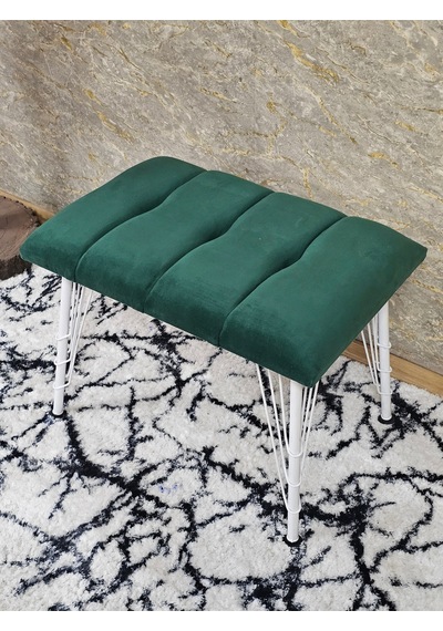 Zafir Metal Beyaz Tel Ayaklı 60 Cm Puf Bench - Puf - Bench - Oturak - Mutfak Oturağı - Antre Oturağı Yeşil