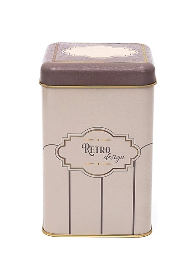 Retro Desenli Kare Metal Saklama Kabı 10.5 x 10.5 x 16 CM 1.7 L