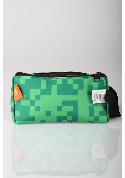 X Dekomus Lisanslı Creeper Piksel Desenli Kalem Çantası Açık Gri