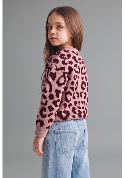 Defacto Leopar Desenli Bisiklet Yaka Triko Basic Hırka Kız Bebek I4958a526wnbr489 Bordo-br489