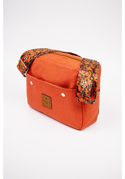 Fabric Craft Bag Çapraz Askılı Kadın Kumaş Omuz Çantası Fermuarlı 27x24 Cm Kiremit