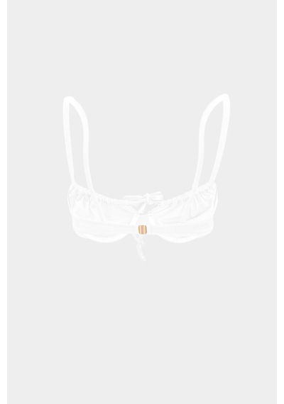 Açelyaokcu Premium Büzgü Detaylı Luna Slim Fit Kadın Bikini Üstü Beyaz