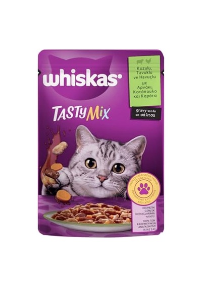 2As Whiskas Pouch Tastymix Sos İçinde Kuzulu Tavuklu Ve Havuçlu Yetişkin Kedi Konservesi 85 Gr 12 Gri