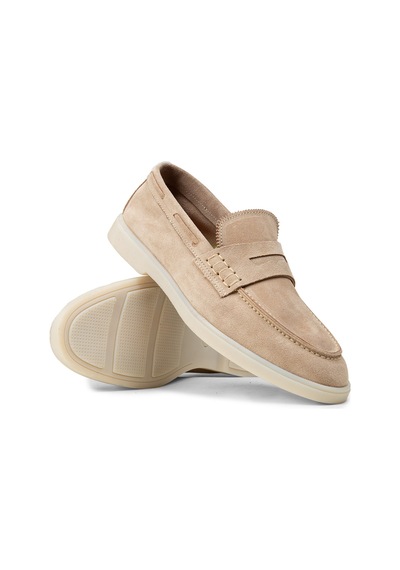 Deery Erkek Hakiki Süet Bej Loafer Ayakkabı - 02028mbejc01