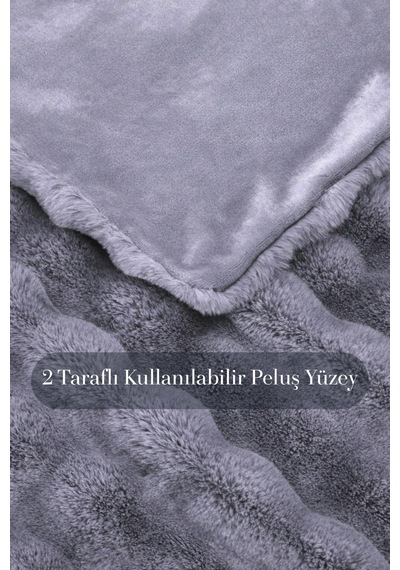 Lory Peluş Kürk Yorgan Seti Çift Kişilik Battal Boy Yumuşak Tüy Dökmez İthal Yatak Örtüsü 3 Parça Gri