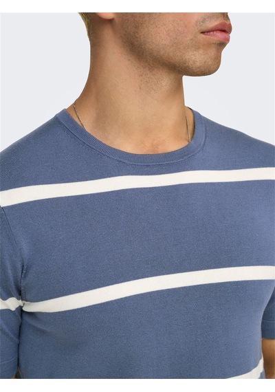 Only & Sons Onswyler Lıfe Reg 14 Ss Strıped Knıt Erkek Mavi Kazak - Os22032764 Mavi