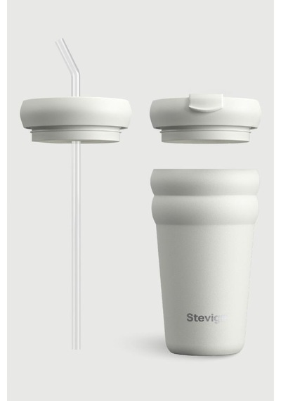 Stevig 3 Bubble Two-cap Straw Tumbler Çelik Termos 600 Ml White Stone St-249 Beyaz